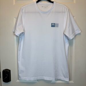 Travis Mathew White Logo Crew Neck Shirt Size L Athleisure Golfwear Palm Tree